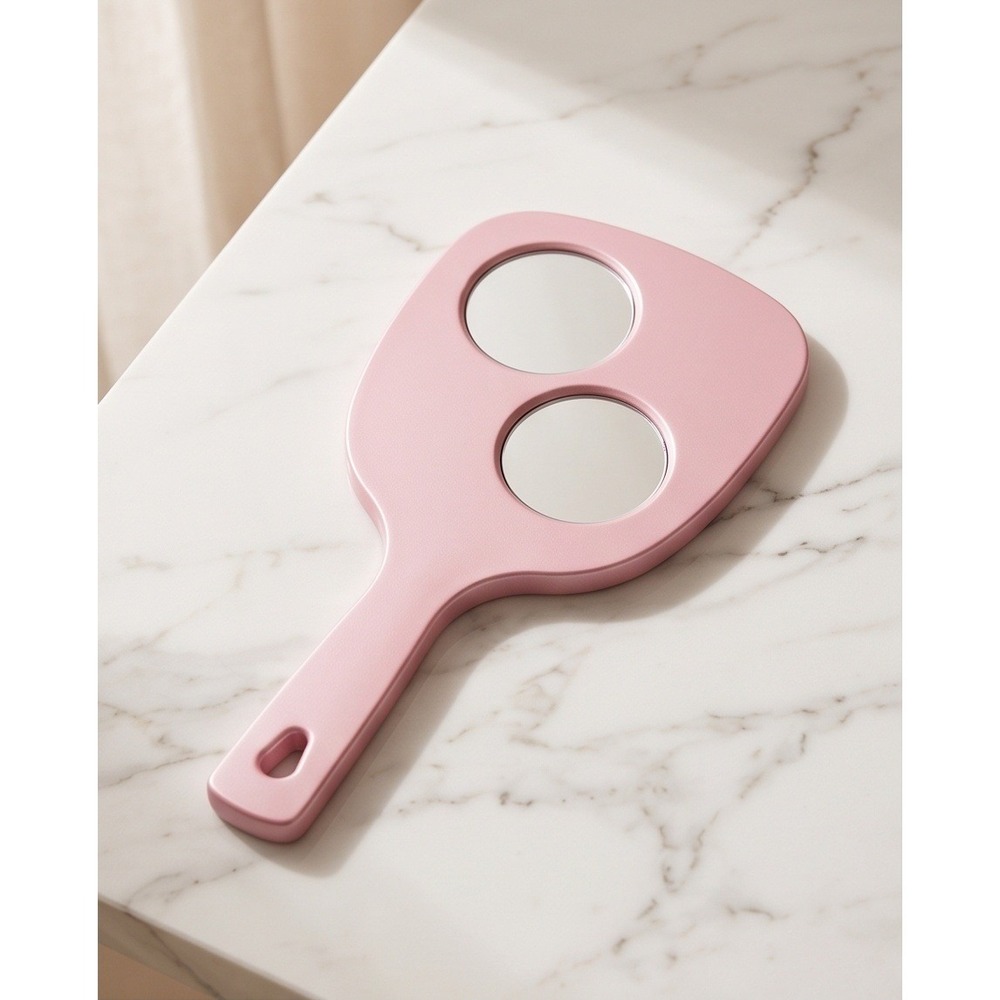 Vintage Pink Handheld Mirror 70s 80s Double Sided Magnifying Vanity Makeup